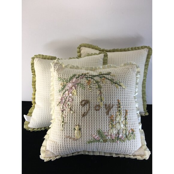 Embroidered Throw Pillows Hope Joy Faith Soft Trim Waffle Decor - Set of 3 - Picture 12 of 13